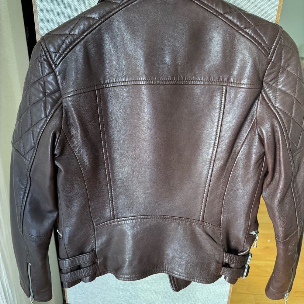 Allsaint Brown Leather Biker Jacket 0/XS - Picture 5 of 6